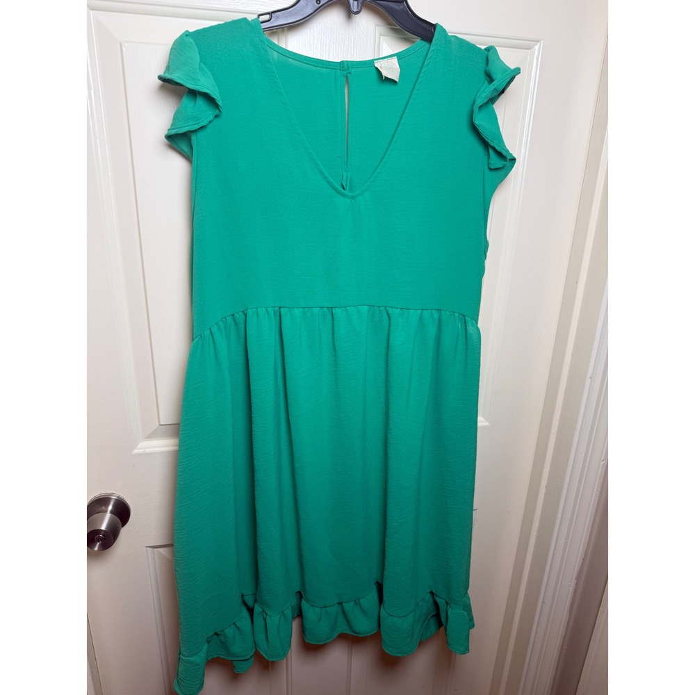 Jennaration Boutique Green Ruffle Babydoll Dress XXL V-Neck Flutter Sleeve